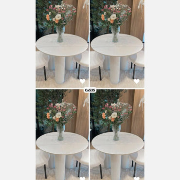 Mesa comedor blanco piedra sintetizada base acanalada aluminio 92cm* 75cm