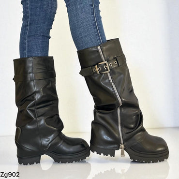 Bota caña media negro doblez detalles plomo tacon 7cm 2P9C-X59032-03 C-24