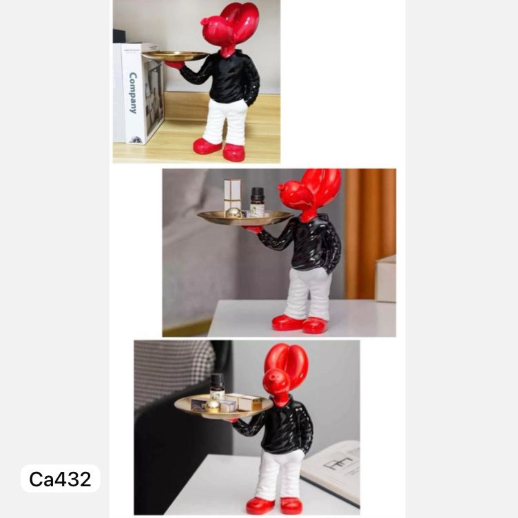 Articulo decorativo perro globo rojo bandeja dorado 14cm* 25cm* 23cm