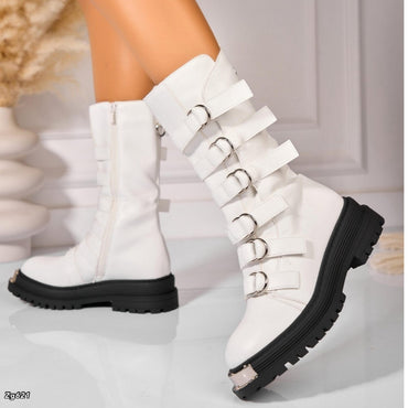 Bota blanco detalle correas suela negro 4cm NC1308 C-77