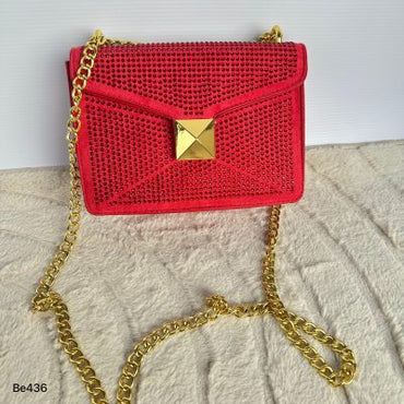 Bolso rojo apliques brillantes detalle cadena dorada 20cm* 17cm* 5cm 3038# C-B
