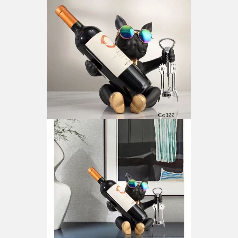 Articulo decorativo porta vino perro negro sentado 23cm* 18cm* 24cm