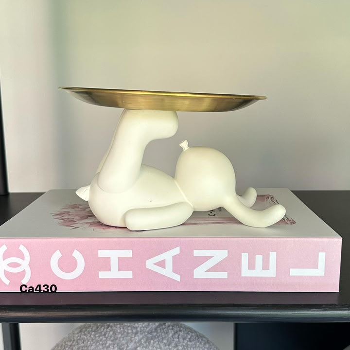 Articulo decorativo conejo blanco acostado bandeja dorado 22cm* 17cm* 11cm