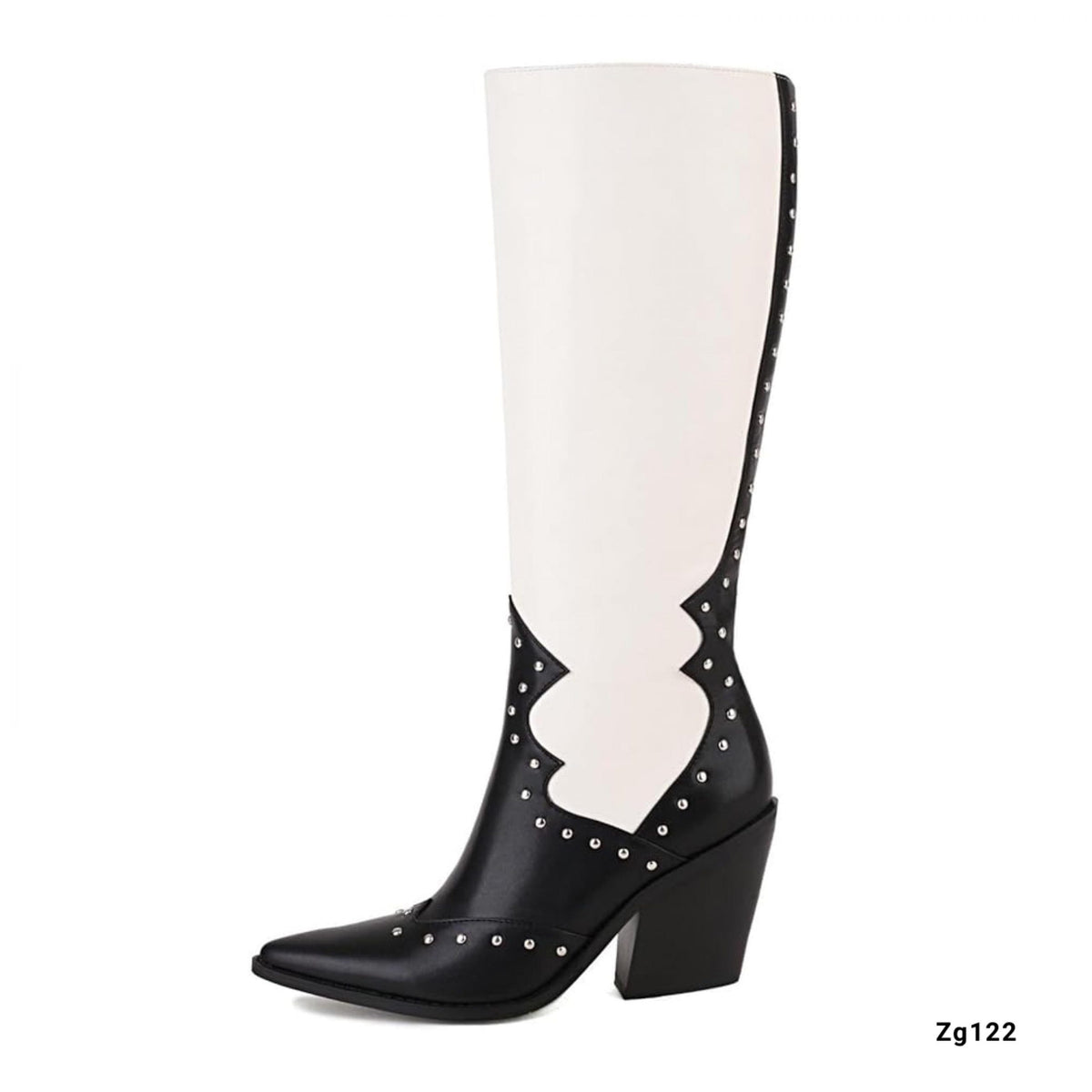 Bota texana negro/beige apliques tacon 9cm BTC07# C-1
