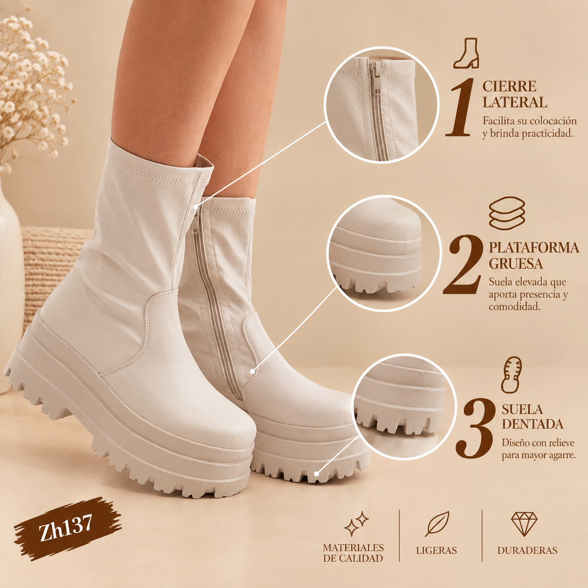 Botin beige resorte plataforma 7cm 52062 C-64