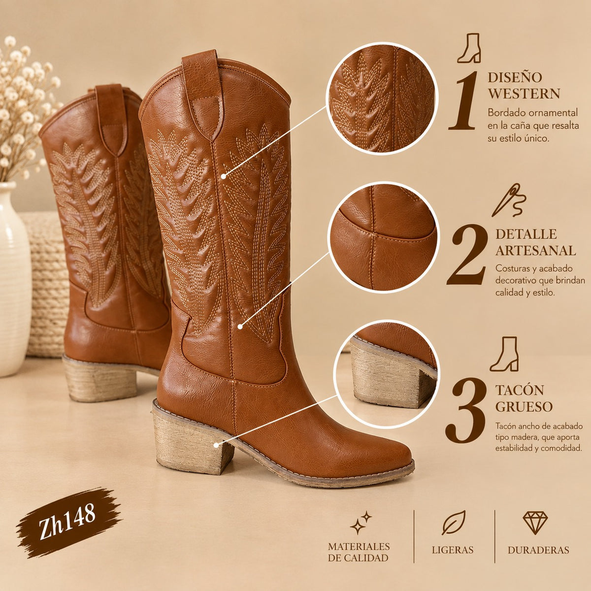 Bota texana café tacon 5cm 3271 C-76