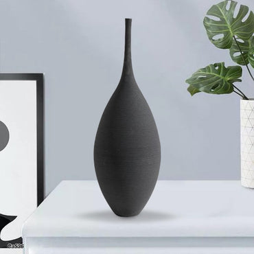 Florero negro tipo botella alto ceramica 12cm* 12cm* 32cm