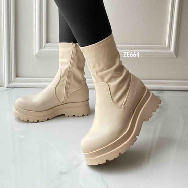 Botin beige suela 4cm B-688