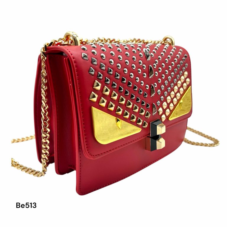 Bolso rojo apliques plateado ojos y cadena dorado 22cm* 9cm* 17cm C- 23196-1