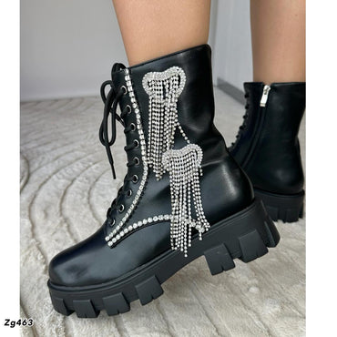 Botin negro apliques plateados brillantes suela 4cm BT08# C-1
