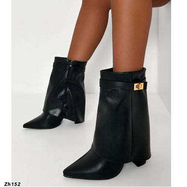 Botin negro doblez detalle dorado tacon 9cm SM568 C-67