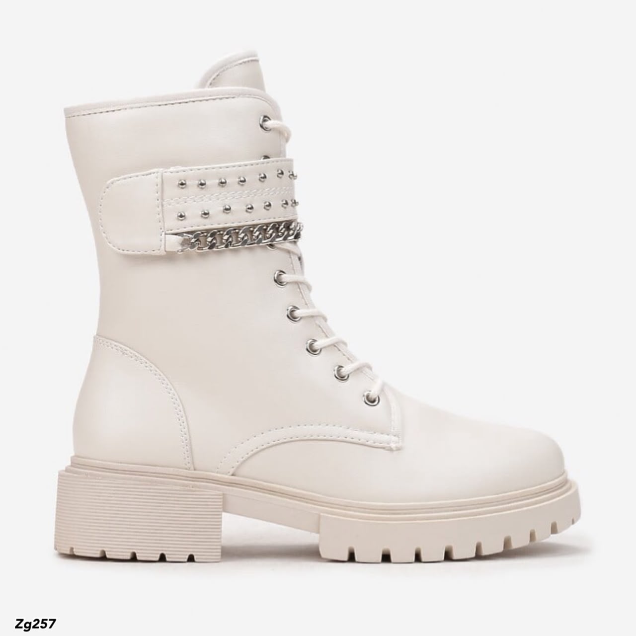 Botin beige apliques cadena plateado tacon 4cm HFN7962 C-21