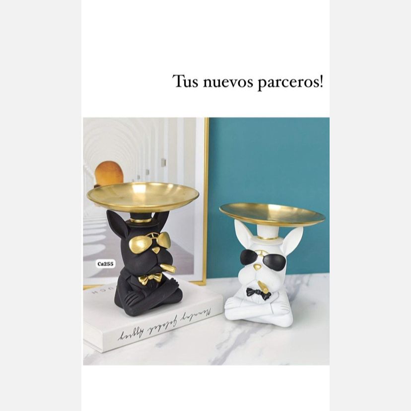 Articulo decorativo perro negro bandeja en la cabeza 17cm* 10cm* 18cm