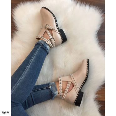 Botin rosado apliques plateado correas tacon 3cm 6078 C-21