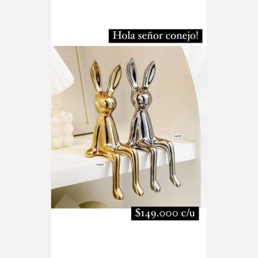 Articulo decorativo conejo plateado pequeño 8cm* 10cm* 21cm