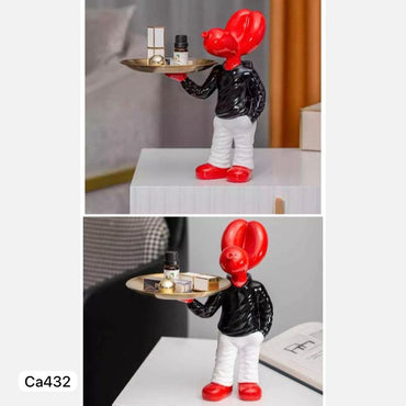 Articulo decorativo perro globo rojo bandeja dorado 14cm* 25cm* 23cm