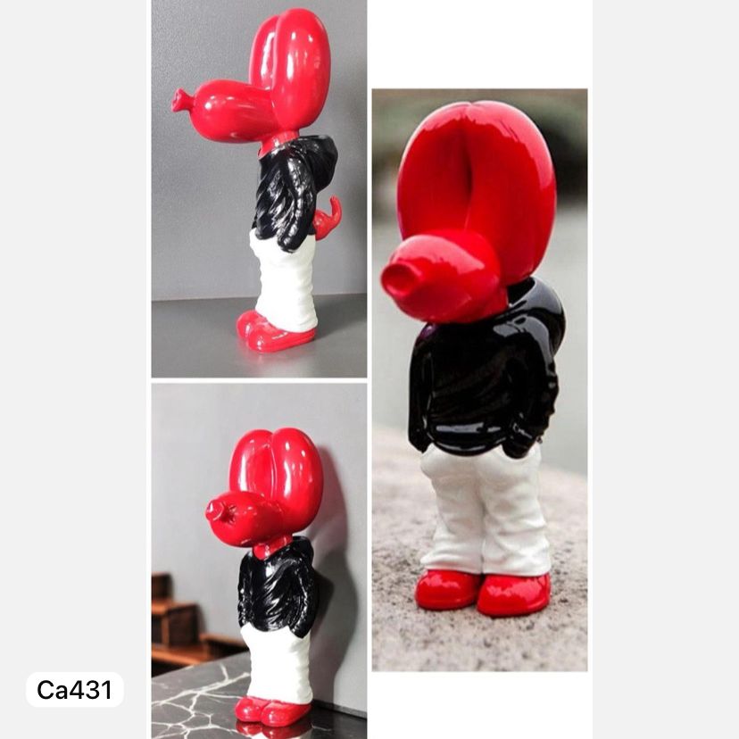 Articulo decorativo perro globo rojo manos en bolsillos 14cm* 12cm* 22cm