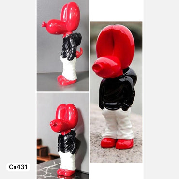 Articulo decorativo perro globo rojo manos en bolsillos 14cm* 12cm* 22cm