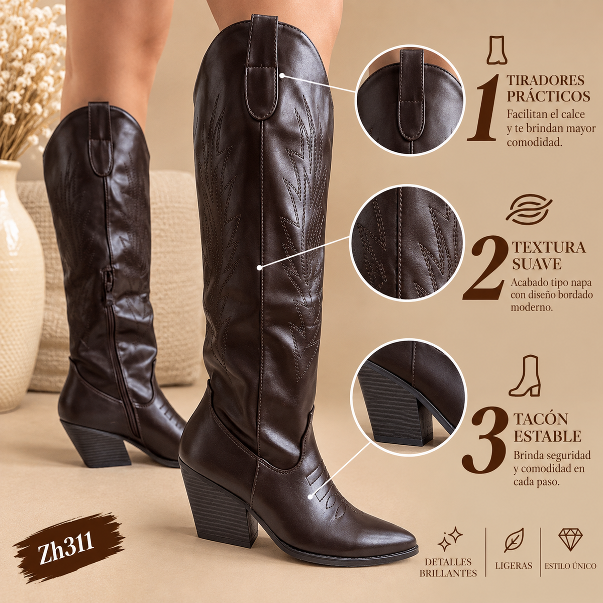 Bota texana café oscuro tacon 8cm 2P9C-X2844-08 C-101