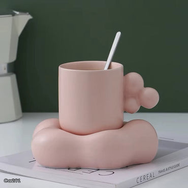 Taza plato burbuja rosado manija 3 bolas ceramica 280ml
