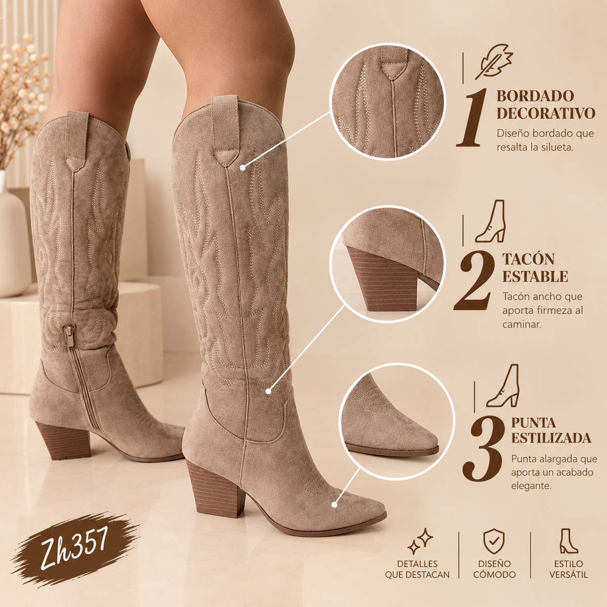 Bota texana beige tacon 7cm 2P9B-X2617-02 C-106