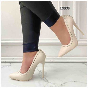 Stileto beige apliques tacon 11cm B-28 C14