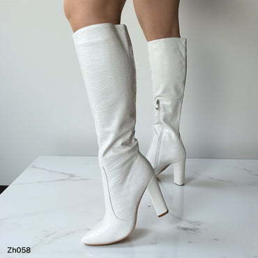 Bota caña alta blanco textura tacon 10cm 255-014