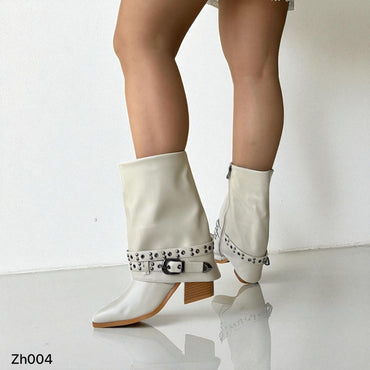 Botin texano beige doblez correas apliques plomo tacon 8cm HX2997-B9367