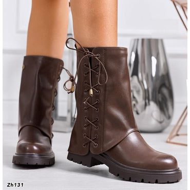 Botin café doblez detalle cordon suela 4cm F56 C-59