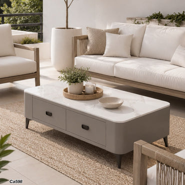 Mesa de centro piedra blanco base gris 120cm* 60cm* 36cm