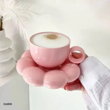 Taza plato burbuja rosado ceramica