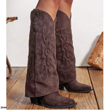 Bota texana café doblez tacon 9cm A9835 C-122