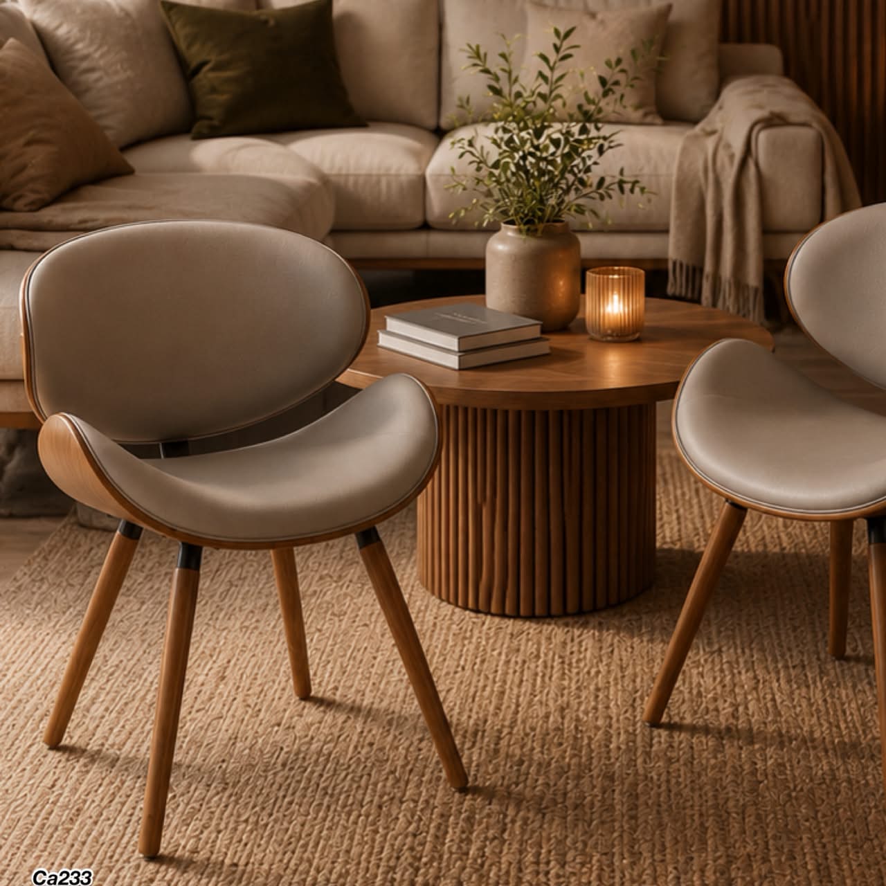 Silla base de madera y asiento gris en policuero 73.5cm* 50cm* 49cm