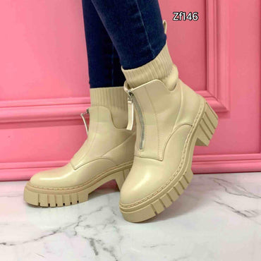 Botin beige cierre frontal suela 5cm 8596 C40