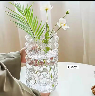 Florero transparente diseño burbujas cristal grande 13cm* 27,5cm