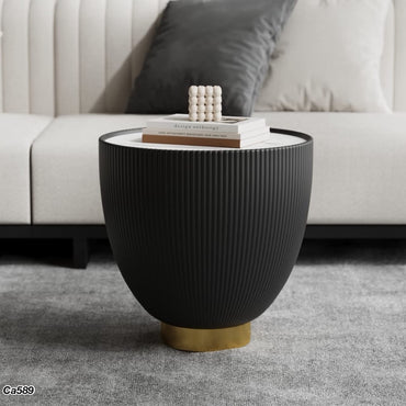 Mesa de policuero mediana gris piedra blanco 45cm* 45cm