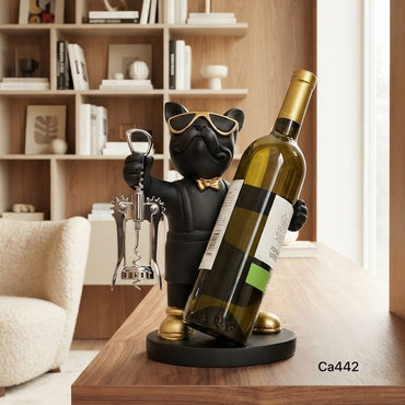 Articulo decorativo porta vino perro negro parado 21cm* 13cm* 28,5cm