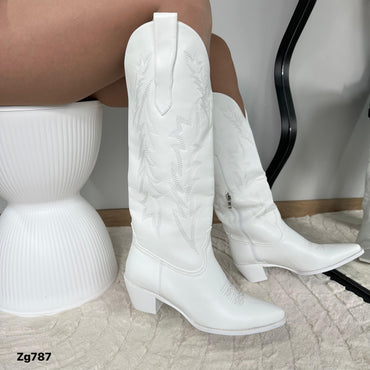 Bota texana caña alta blanco tacon 6cm IS14-053