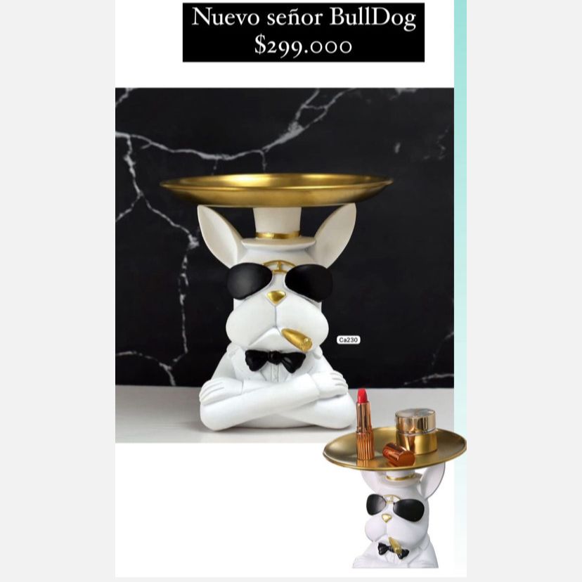 Articulo decorativo perro blanco bandeja en la cabeza 17cm* 10cm* 18cm