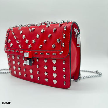 Bolso rojo apliques y cadena plateado 24cm* 9cm* 18cm C - 23196-A