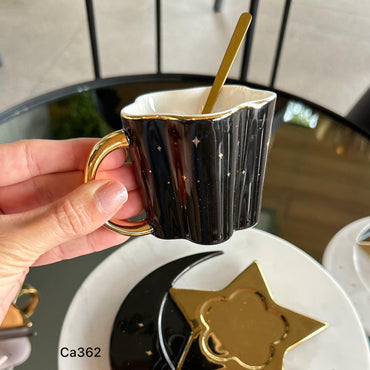 Taza plato luna negro detalles dorado 120ml