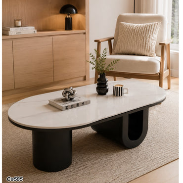 Mesa de centro piedra blanco base metal negro 120cm* 60cm* 40cm