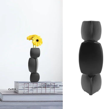 Florero negro modular ceramica mediano 21cm* 4cm