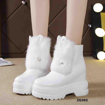 Botin blanco detalles peludo suela 6cm A161 C-2