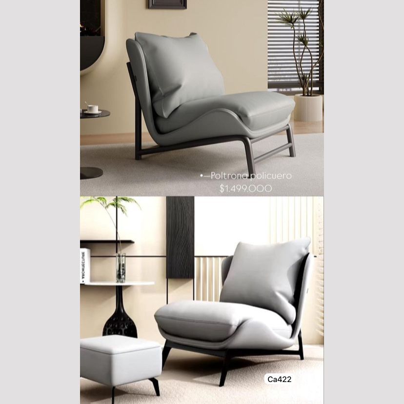 Silla poltrona policuero gris 67cm* 78cm* 75cm