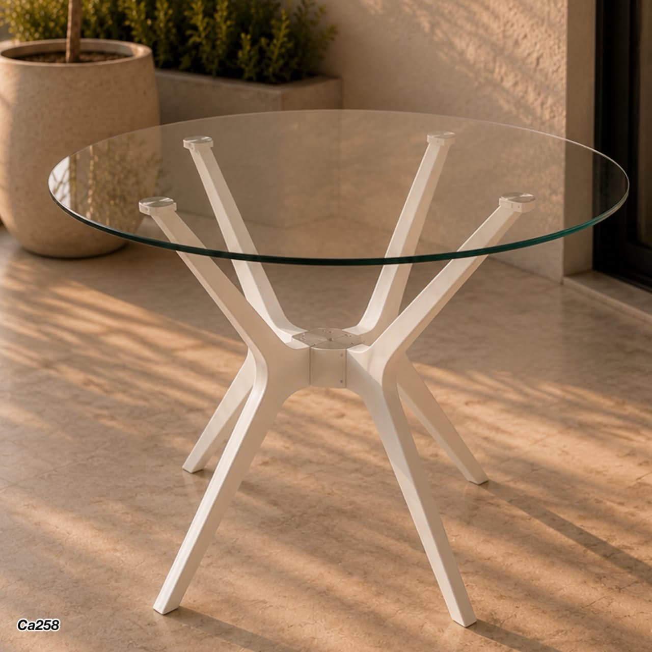 Mesa de vidrio base metalica blanca 80cm* 75cm