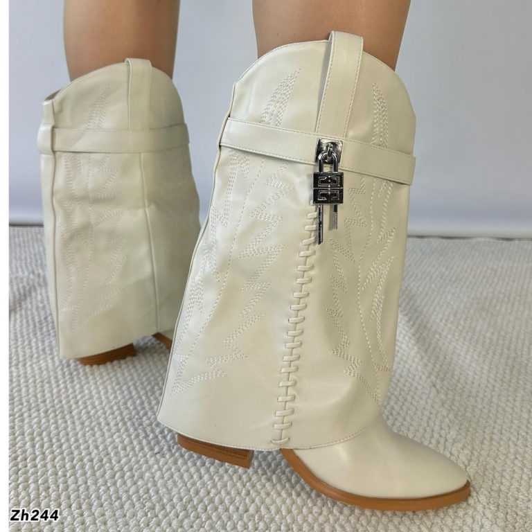 Bota texana beige doblez detalle plateado tacon 9cm HX3083-C1136