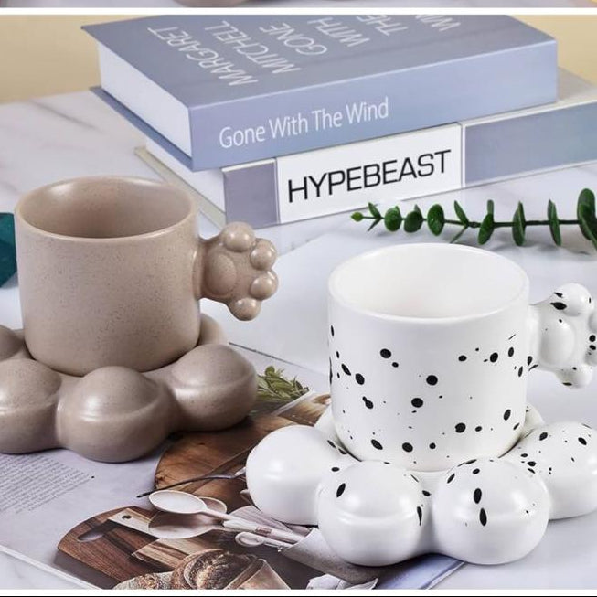 Taza plato huella gris ceramica 320ml