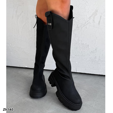 Bota caña alta negro detalle mm suela 6cm AM7557 C-64