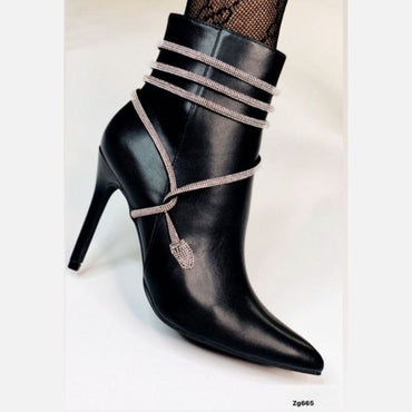 Botin negro apliques brillantes cordon tacon puntilla 11cm BKKX8279 C-60
